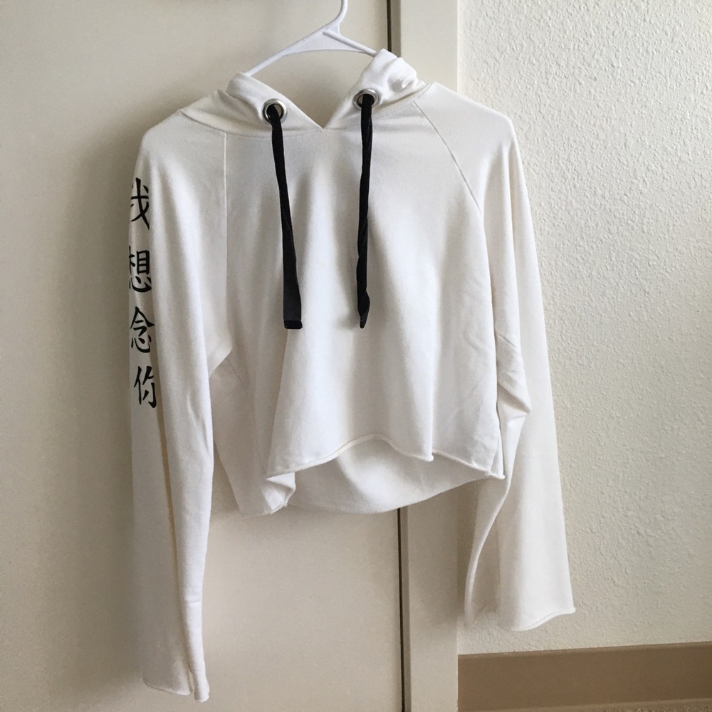 bell sleeved white cropped hoodie